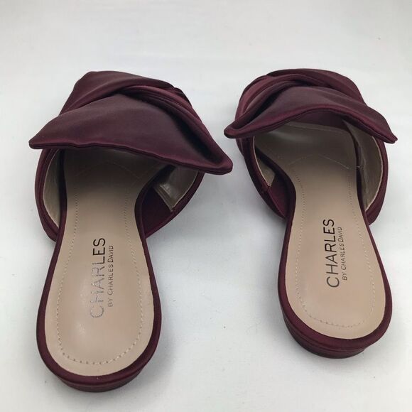 Charles David Burgundy Satin Wrap Knot Open Toe Slide Flats - Picture 11 of 14